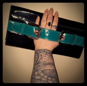 Candie's Black and Teal Envelope clutch